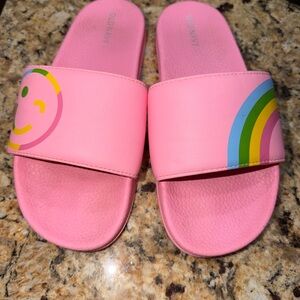Old Navy Pink Rainbow Smile Slide Sandals | Girls Youth Size 3/4 | Well Loved